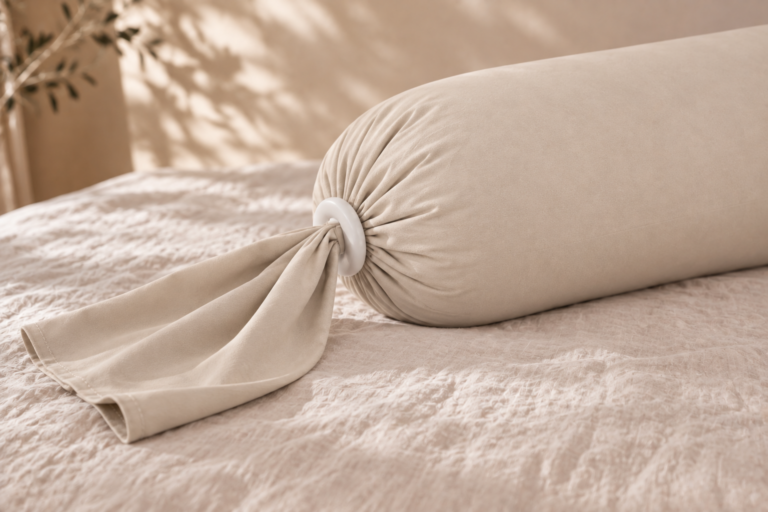 Oatmeal I Pregnancy Pillow tied-end detail