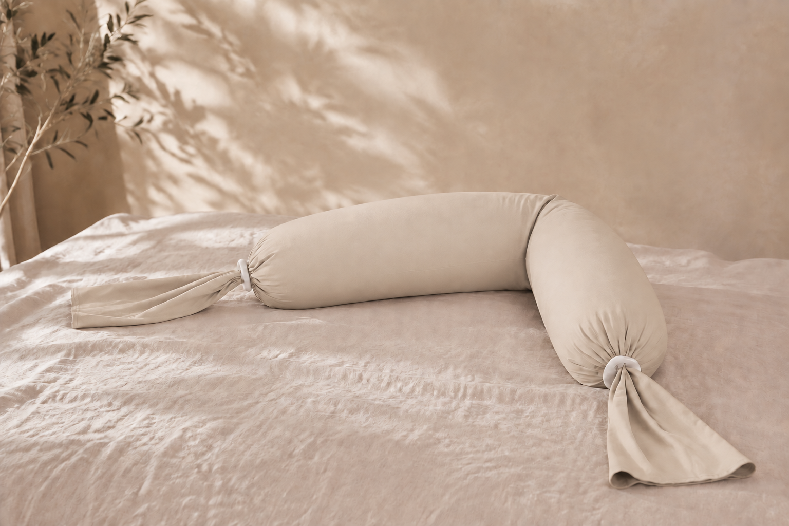 Oatmeal I Pregnancy Pillow in a warm editorial setting