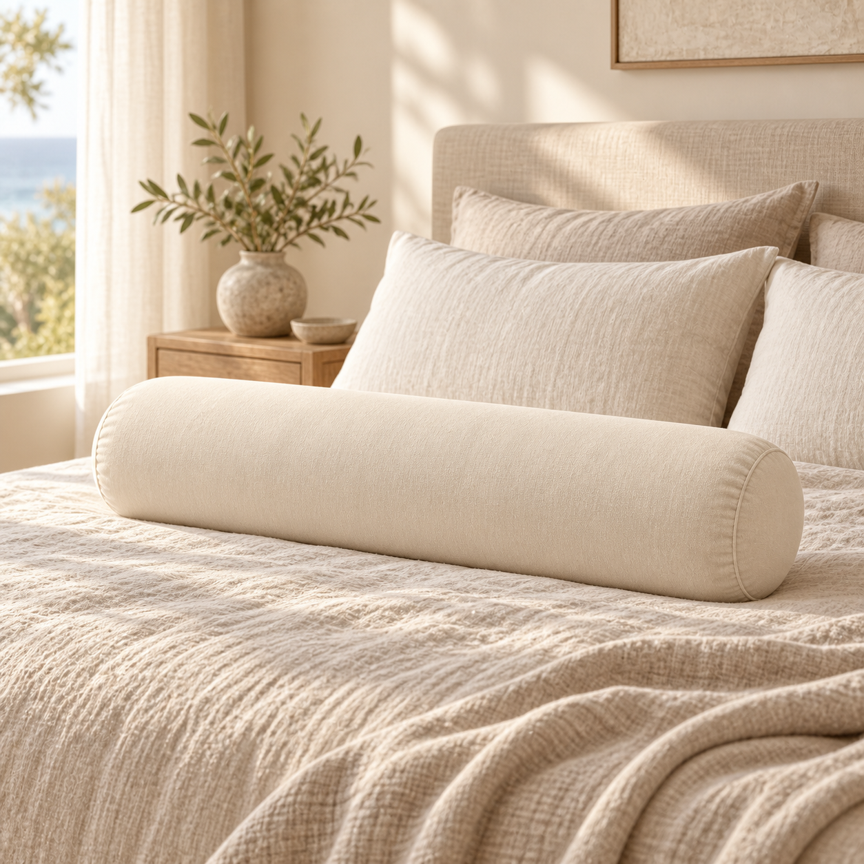 Long Embrace Body Pillow in a bedroom setting