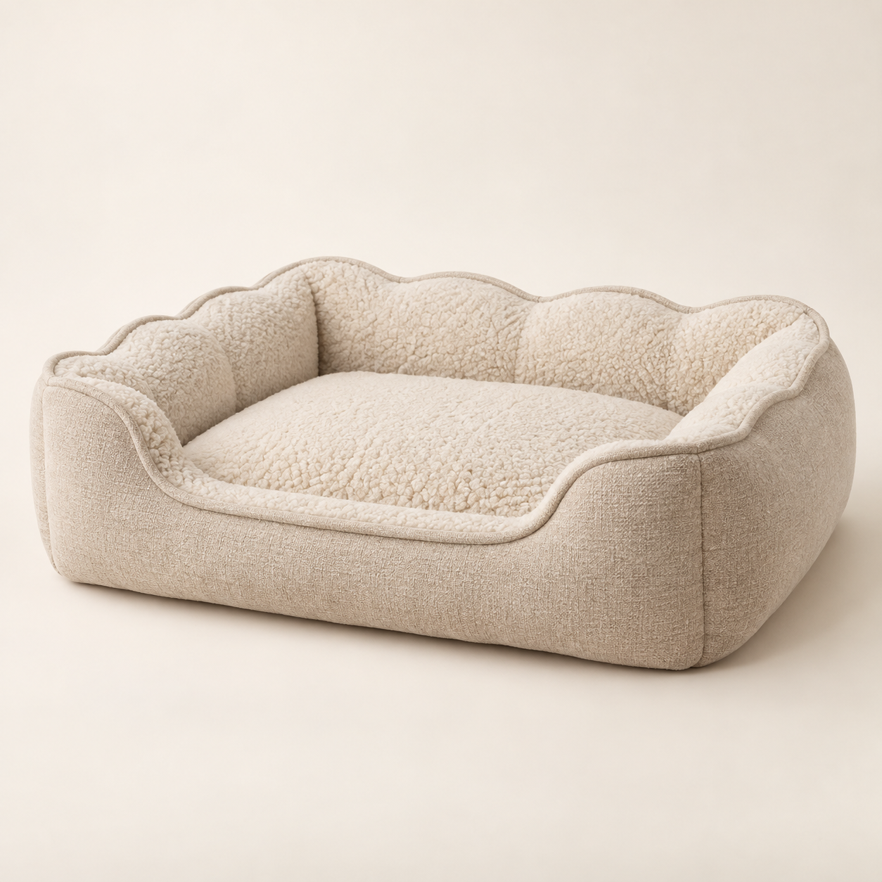 Oatmeal Cloud Lounger pet bed with sherpa lining