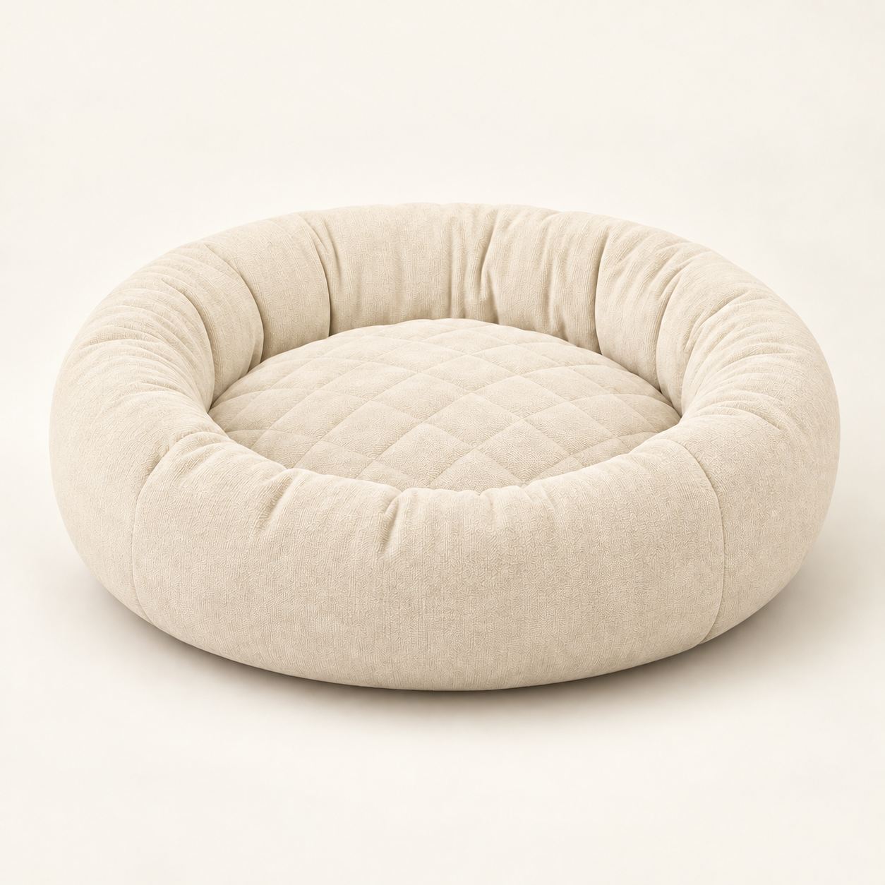 Ivory Calm Ring pet bed with quilted cushion